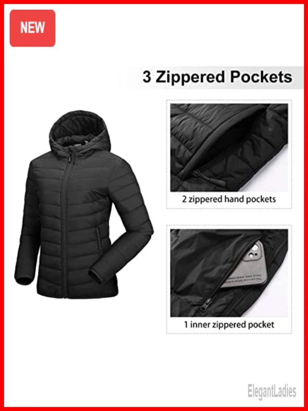 Women's Packable Lightweight Full-Zip Puffer Jacket with Hood Quilted Winter